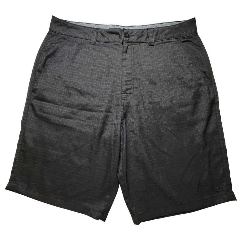 O'Neill Hybrid Walk Shorts Mens 36 Charcoal Grey Grid Pattern Stretch Casual
